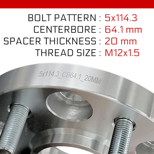 Espaceur de roue  5x114,3 - épaisseur 20mm - alésage 64,1mm - Argent
